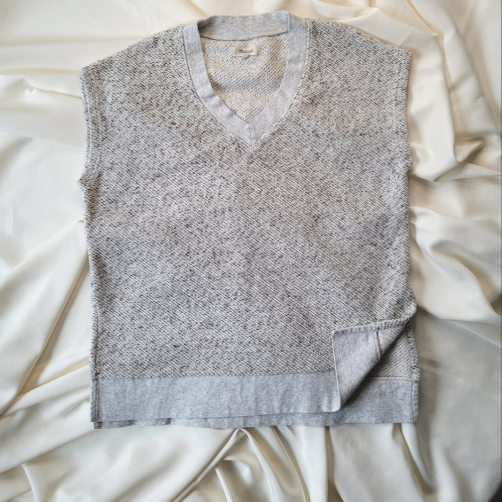 Madewell Heather Gray Knit V-Neck Boxy Tunic Sweater Vest Size Small